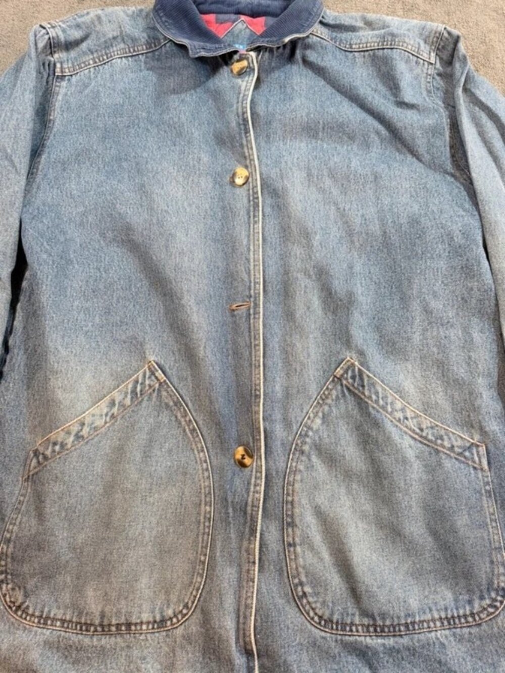 Denim Barn Utility Field Chore Coat Flannel Lined Chore Barn Jacket VTG 80s Lg - Picture 2 of 9